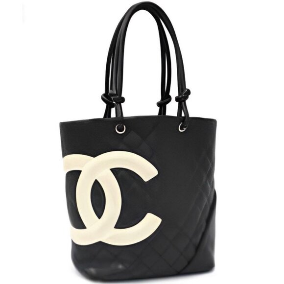 Authentic CHANEL Cambon Ligne CC Calfskin Quilted Tote Black Leather Purse - Picture 1 of 10
